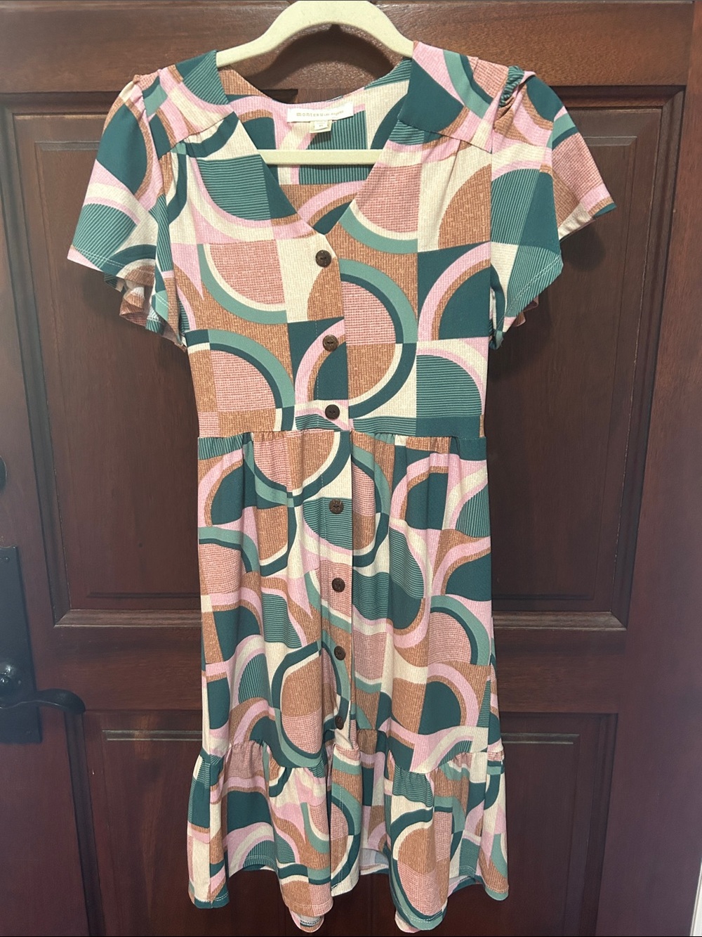 Monteau Teal, Pink & Cream Geometric Midi Dress